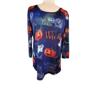 TOP Medium 8-10 Way To Celebrate Halloween blue with pumpkins wicked